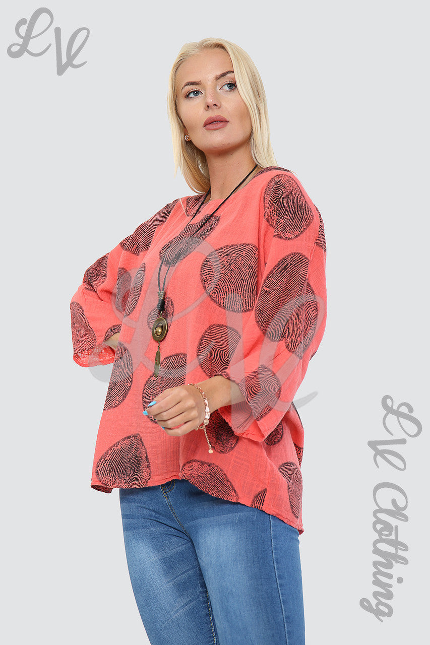 Dames top met boomwortelprint en ketting Koraal