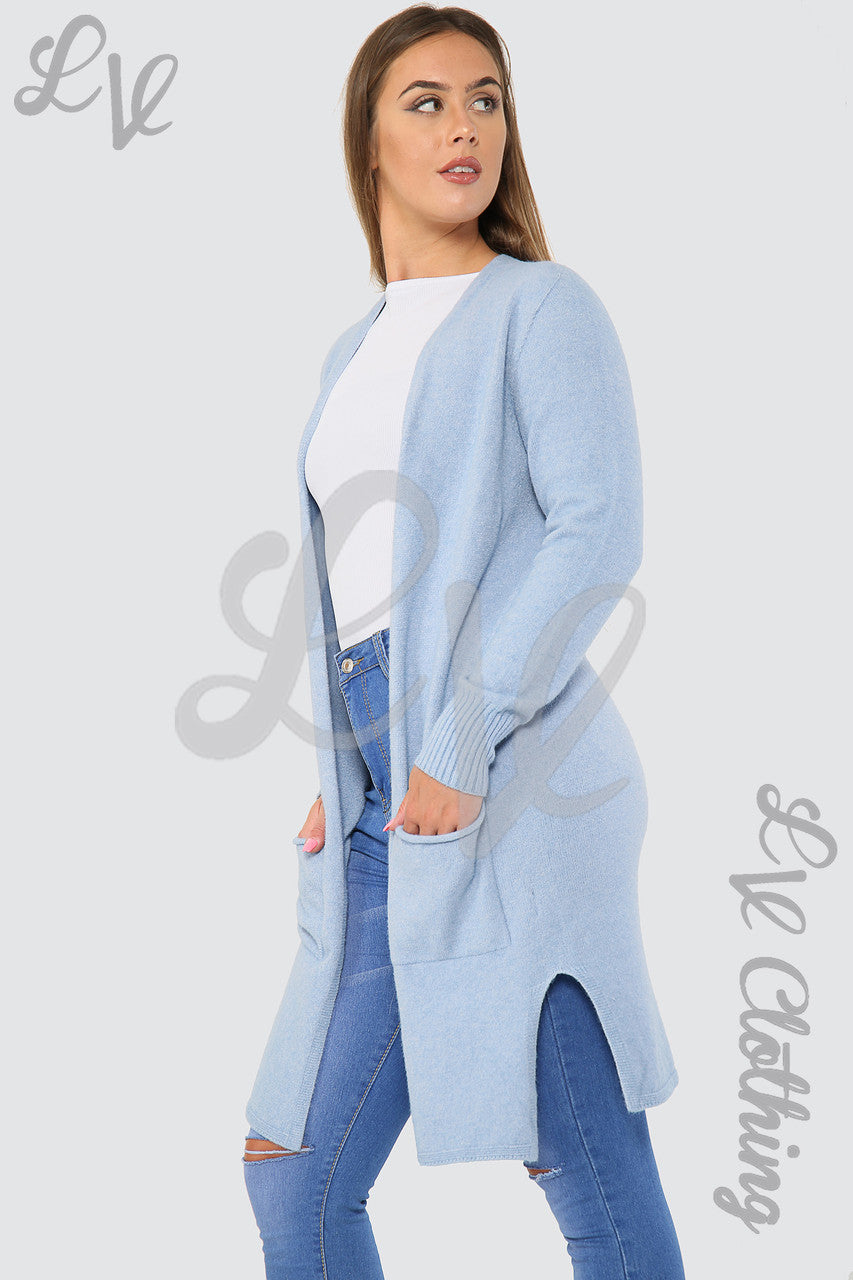 Ladies Plain Knitted Cardigan Denim - Unit Price £17.99