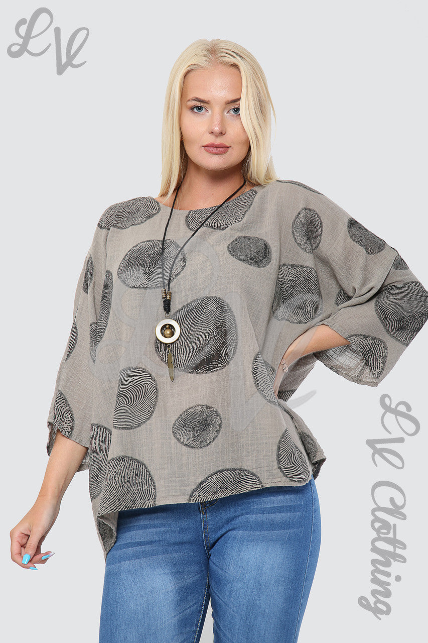 Ladies Tree Root Print Top With Necklace Taupe