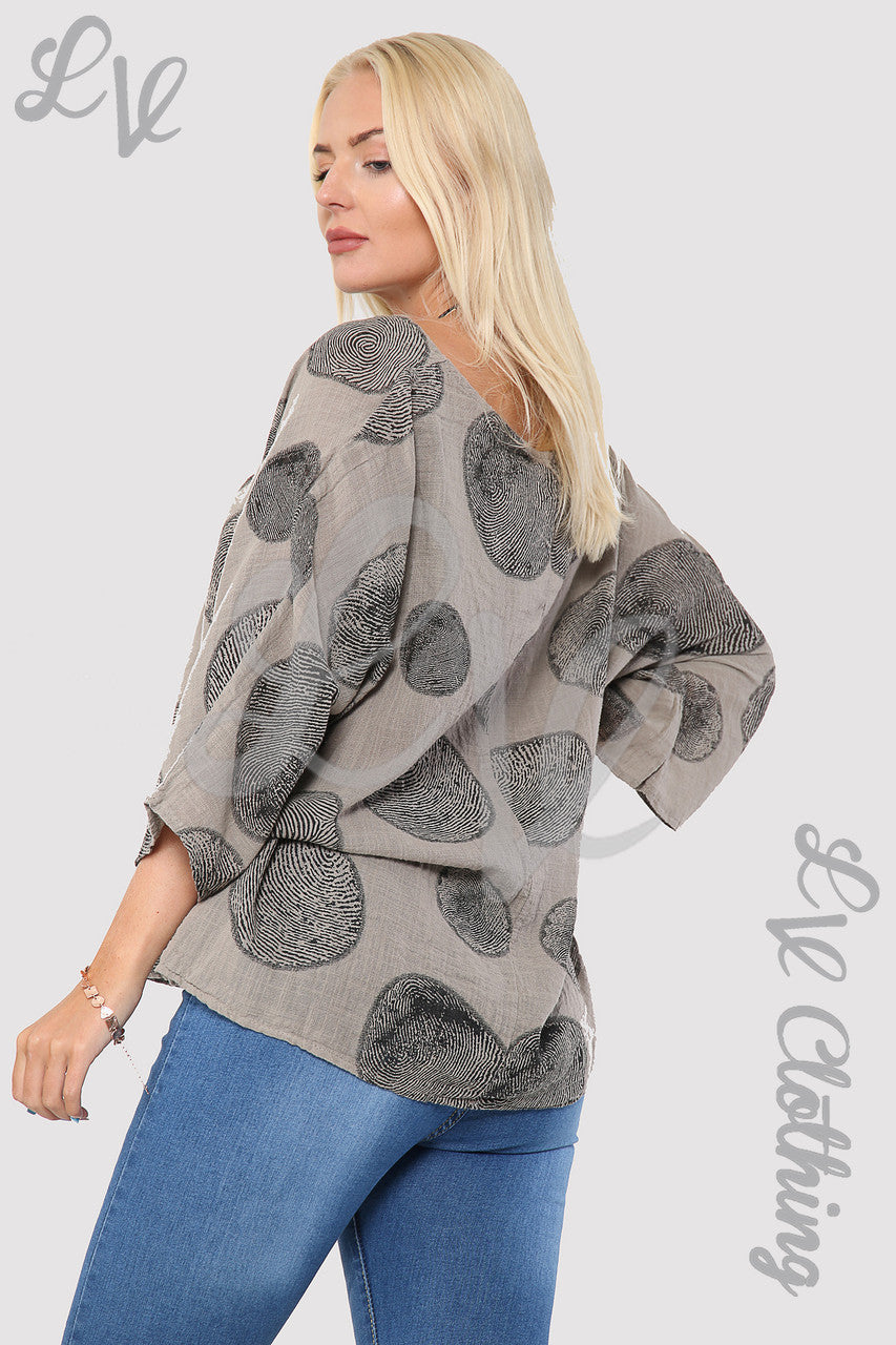Ladies Tree Root Print Top With Necklace Taupe