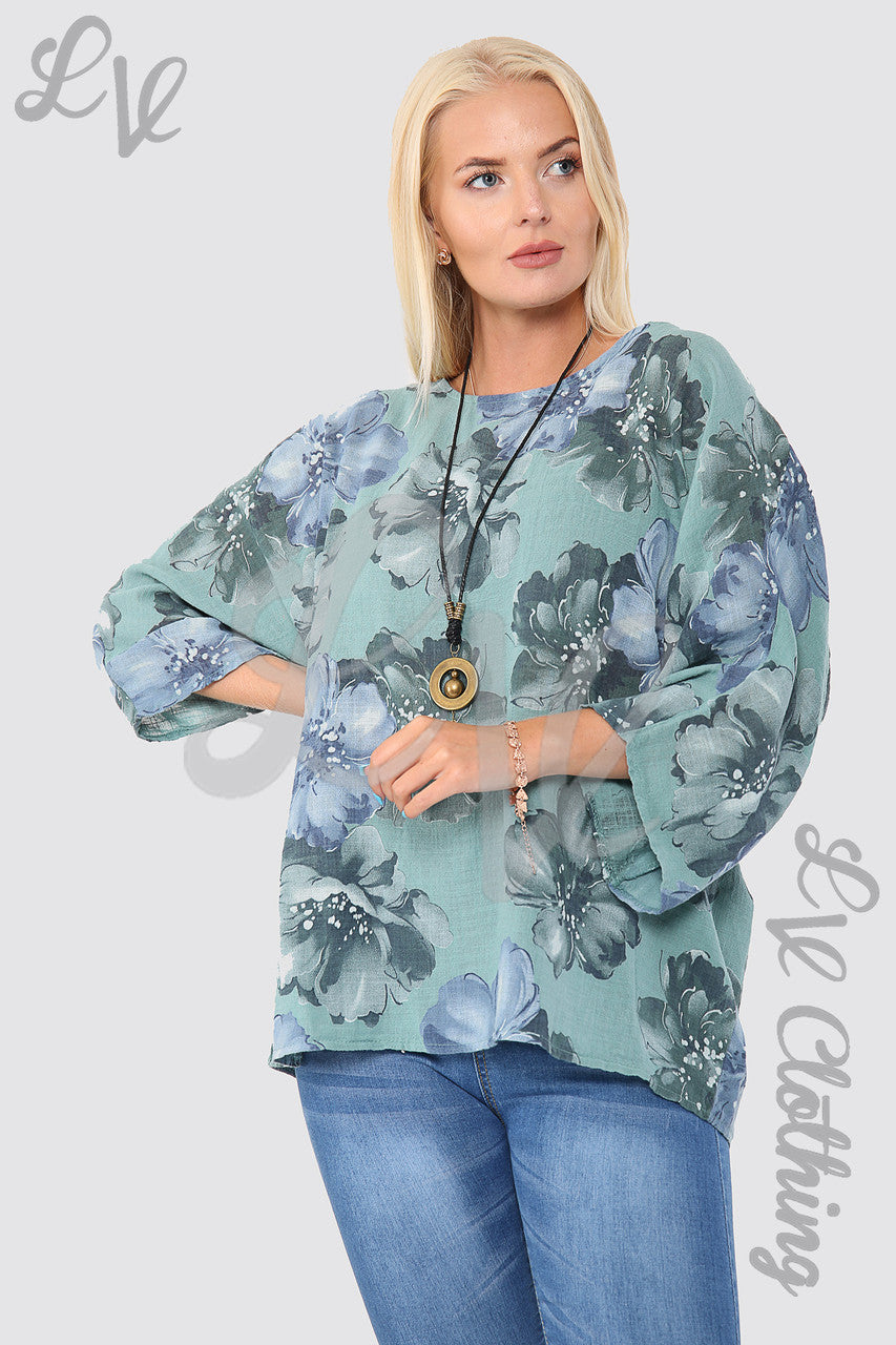 Ladies Flower Print Top With Necklace Tiffany - Unit Price £9.99