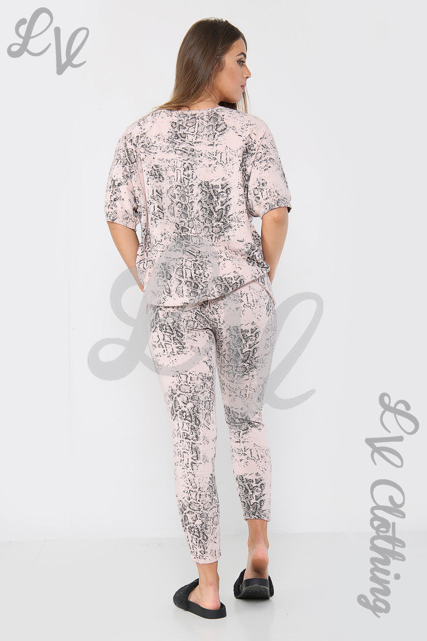 Ladies Snake Print Lounge Sweatshirt Dusty Pink - Unit Price £12.99
