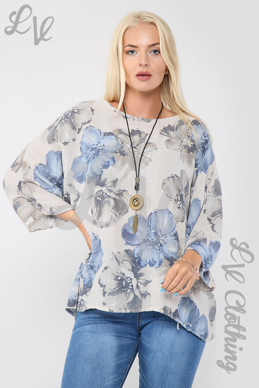 Dames bloemenprint top met kettingsteen - Stukprijs €9,99
