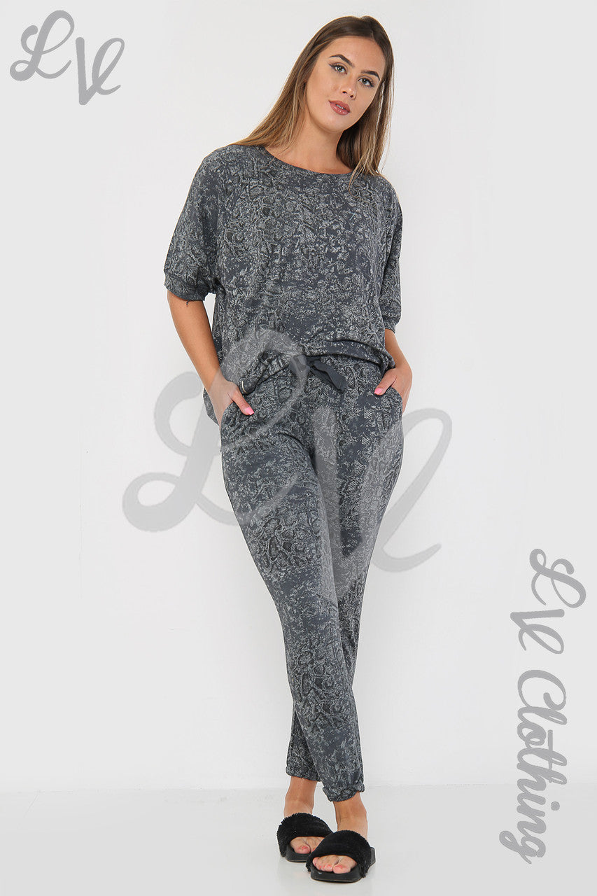 Ladies Snake Print Lounge Sweatshirt Charcoal - Unit Price £12.99