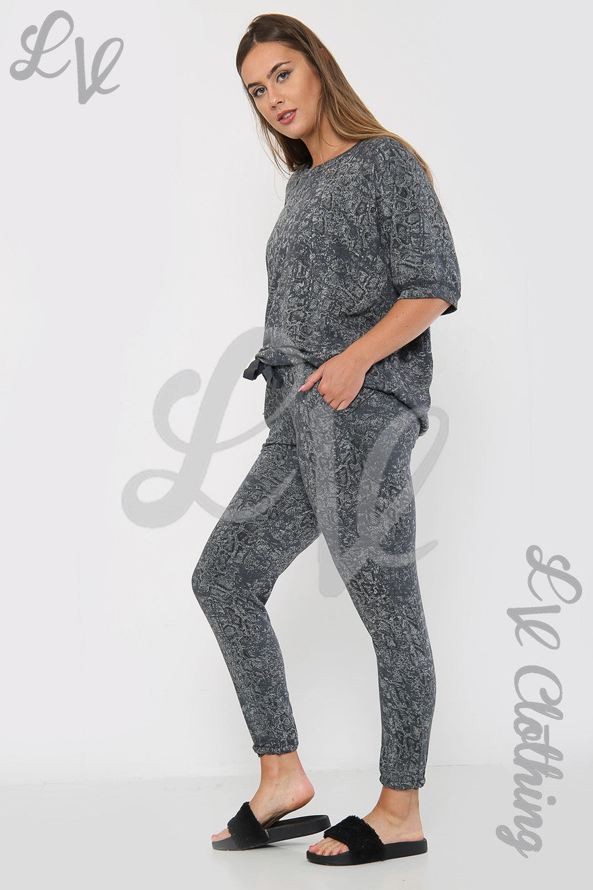 Ladies Snake Print Lounge Sweatshirt Charcoal - Unit Price £12.99