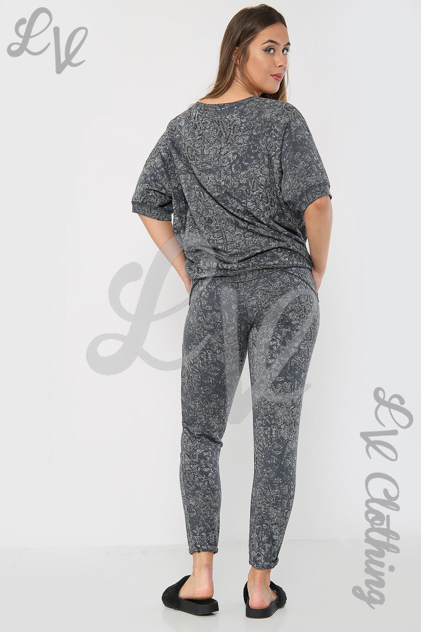 Ladies Snake Print Lounge Sweatshirt Charcoal - Unit Price £12.99