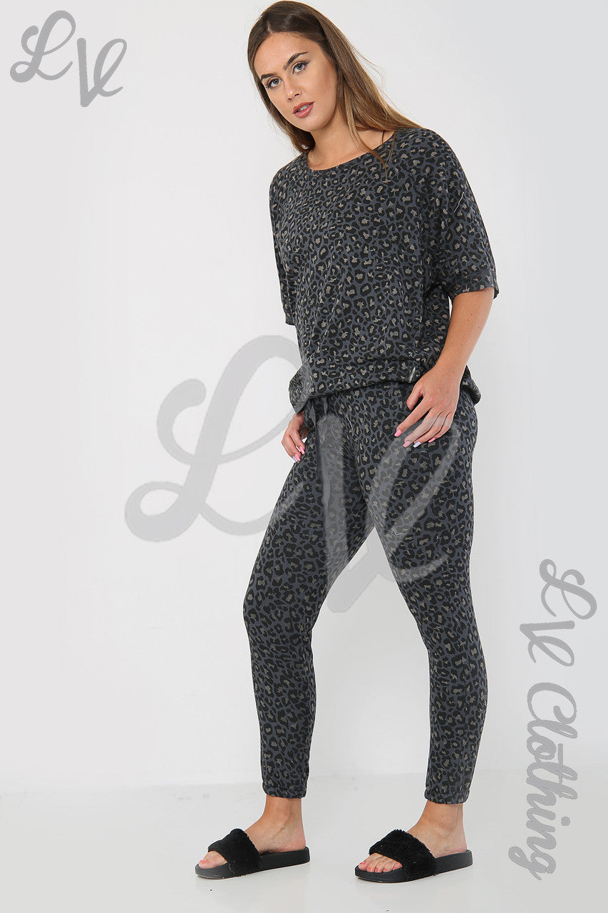 Ladies Animal Leopard Print Sweatshirt Top Charcoal - Unit Price £11.99