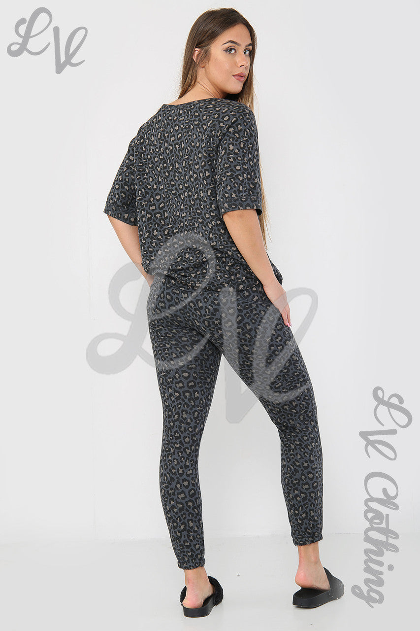 Ladies Animal Leopard Print Sweatshirt Top Charcoal - Unit Price £11.99