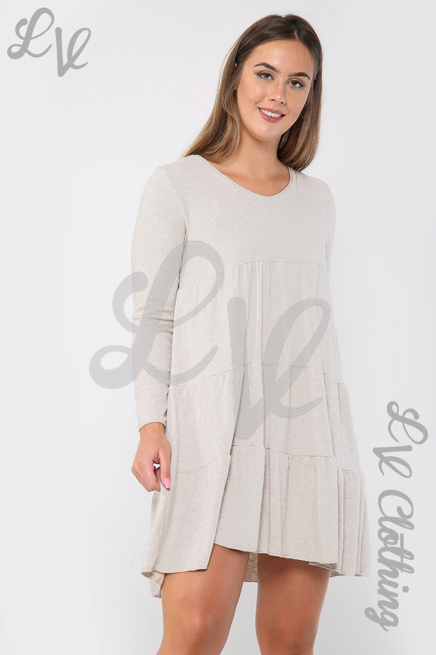 Ladies Simple Swing Dress Stone - Unit Price £8.99