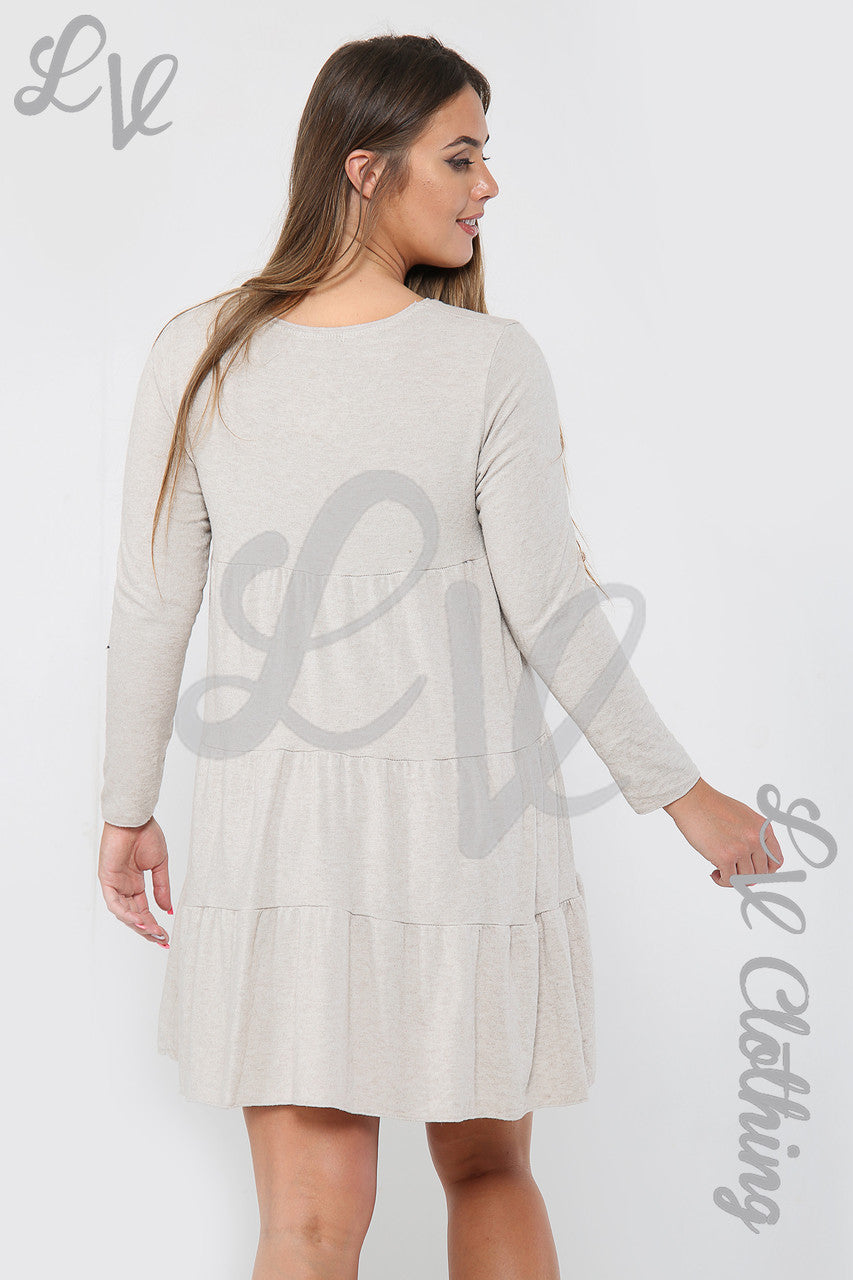 Ladies Simple Swing Dress Stone - Unit Price £8.99