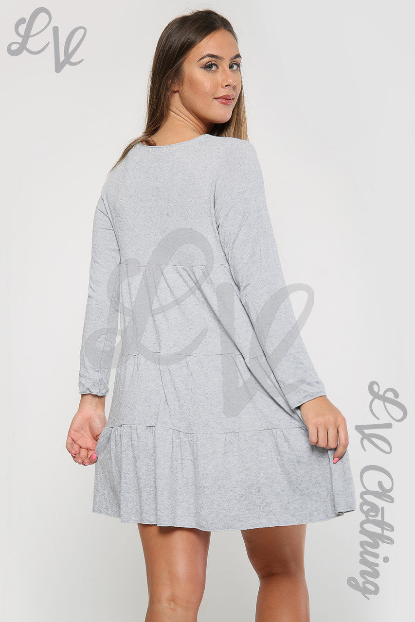 Ladies Simple Swing Dress Grey - Unit Price £10.99