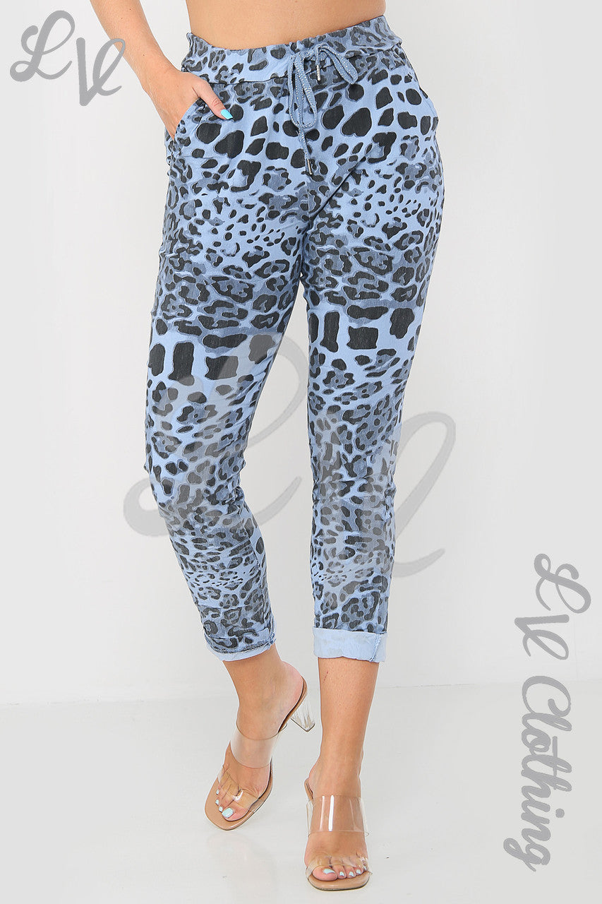 Ladies Leopard Print Magic Trousers Denim - Unit Price £9.99
