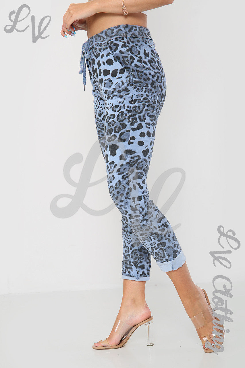 Ladies Leopard Print Magic Trousers Denim - Unit Price £9.99