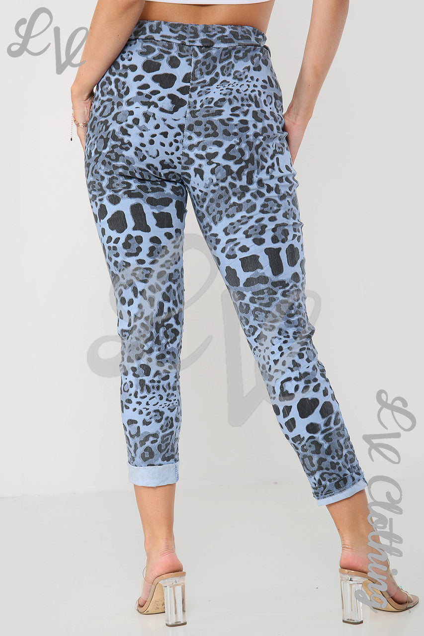 Ladies Leopard Print Magic Trousers Denim - Unit Price £9.99