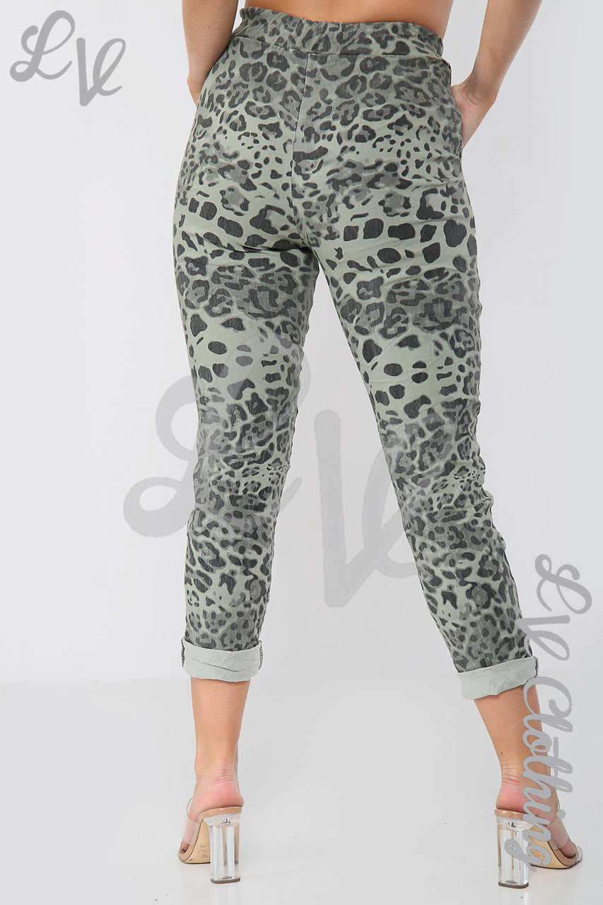 Dames Luipaardprint Toverbroek Kaki - Stukprijs WAS 12.99 NU £5.99