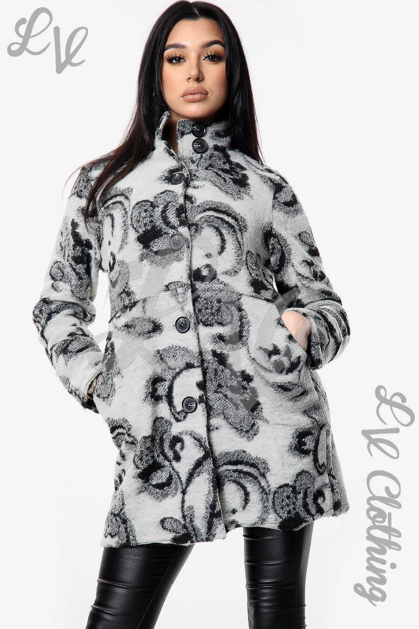 Dames Wandtapijtprint Gekookte wollen jas Wit Eenheidsprijs €20,99