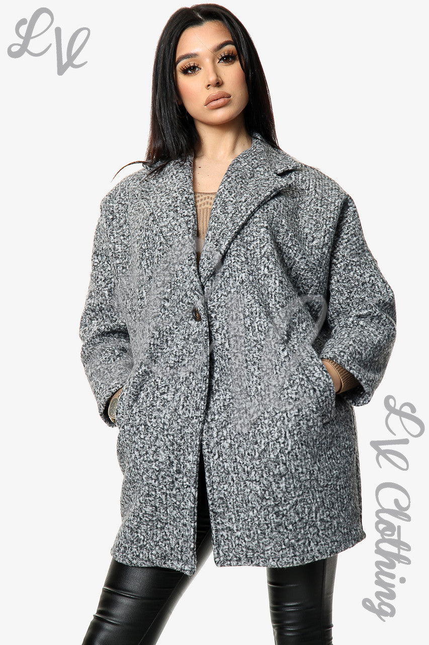 Dames Korter Model Teddybeer Jas Wolmix Gemêleerd Grijs Prijs per stuk €10,99