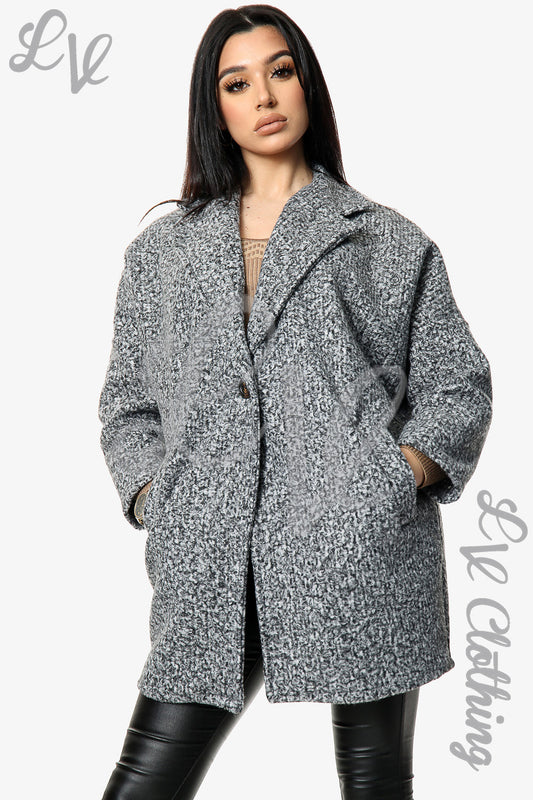 Dames Korter Model Teddybeer Jas Wolmix Gemêleerd Grijs Prijs per stuk €10,99