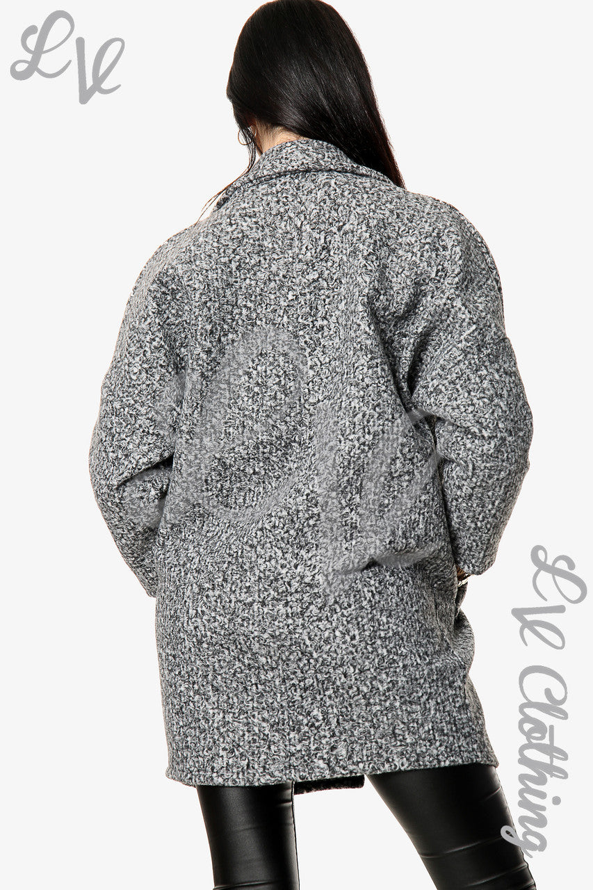 Dames Korter Model Teddybeer Jas Wolmix Gemêleerd Grijs Prijs per stuk €10,99