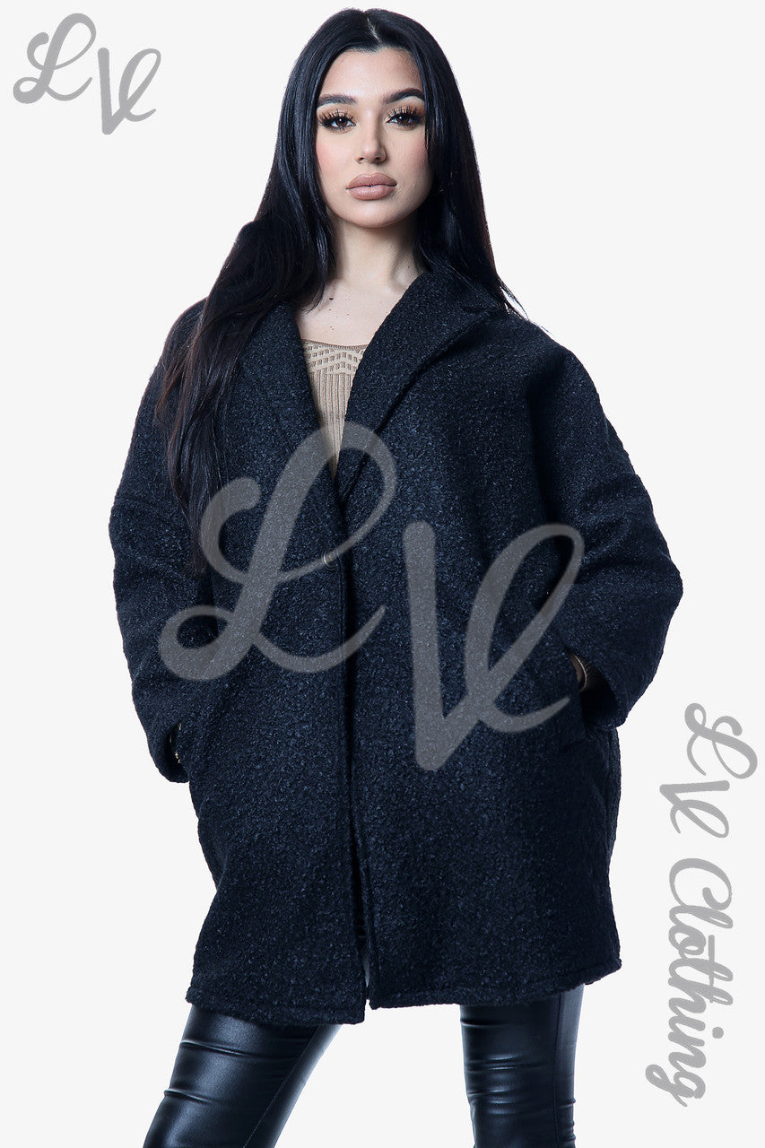 Dames Korter Model Teddybeer Jas Wolmix Zwart Prijs per stuk €10,99