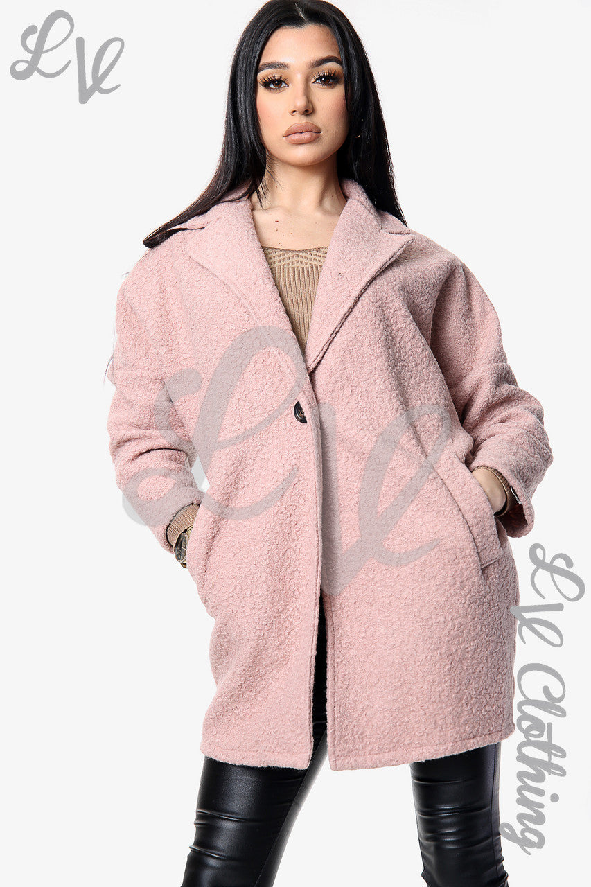 Ladies Shorter Version Teddy Bear Wool Blend Jacket Dusty Pink  Unit Price £10.99