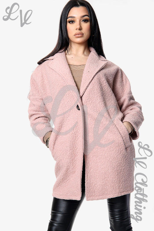 Dames Korter Model Teddybeer Wollen Jas Dusty Pink Stukprijs € 10,99