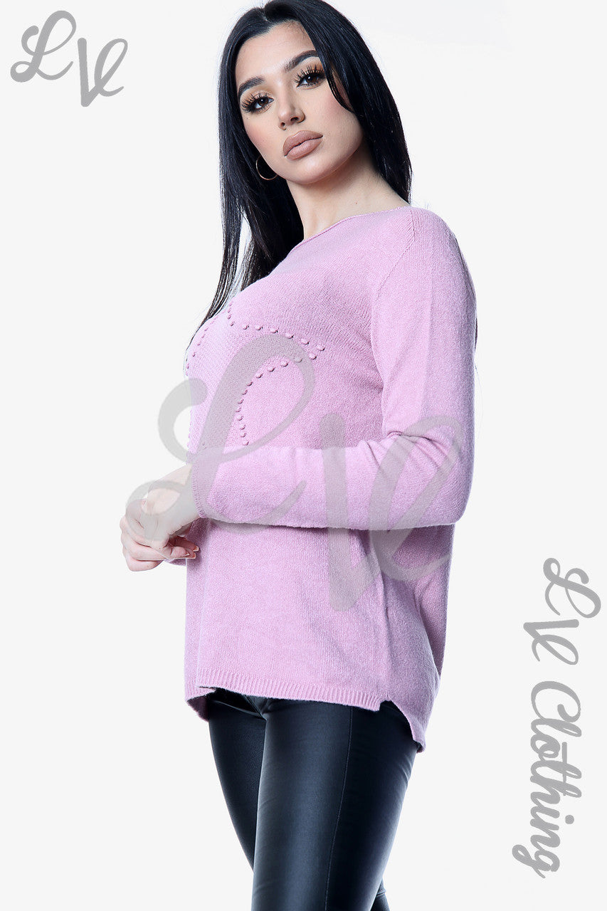 Dames Star Imprint Jumper Top Dusty Pink - Stukprijs €12.99