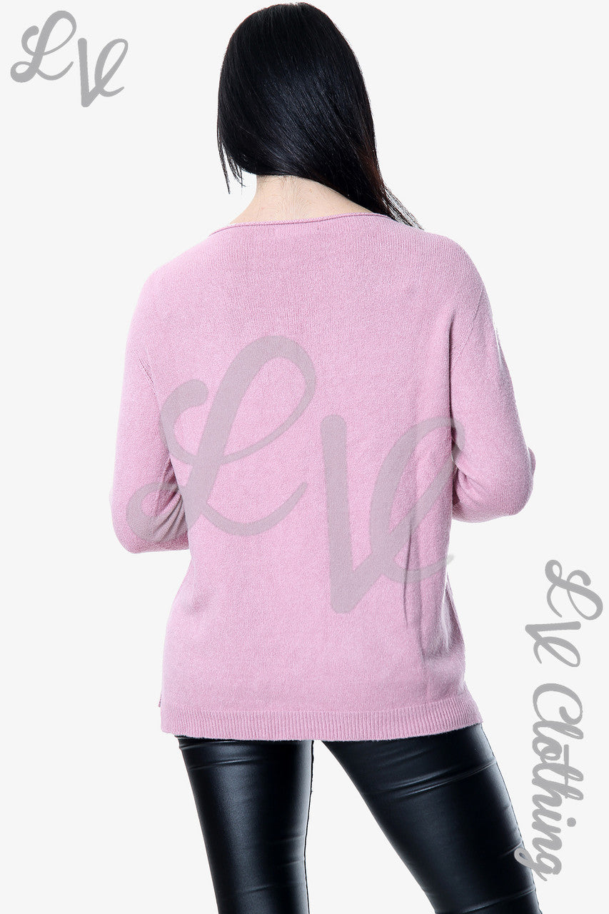 Dames Star Imprint Jumper Top Dusty Pink - Stukprijs €12.99