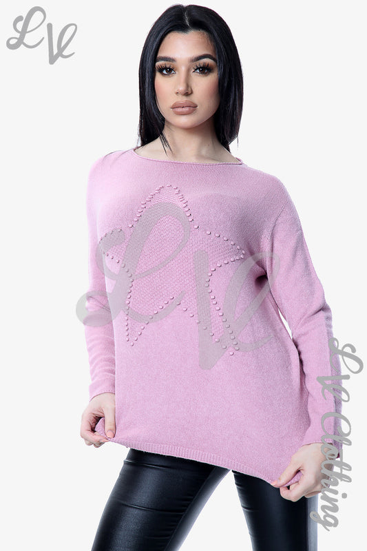 Ladies Star Imprint Jumper Top Dusty Pink - Unit Price £12.99