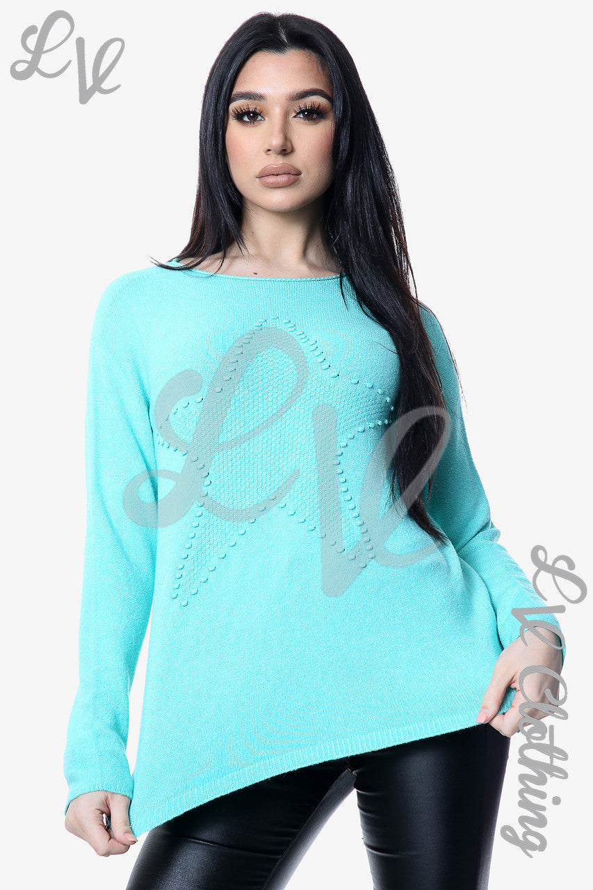 Dames Star Imprint Jumper Top Tiffany - Stukprijs £10,99