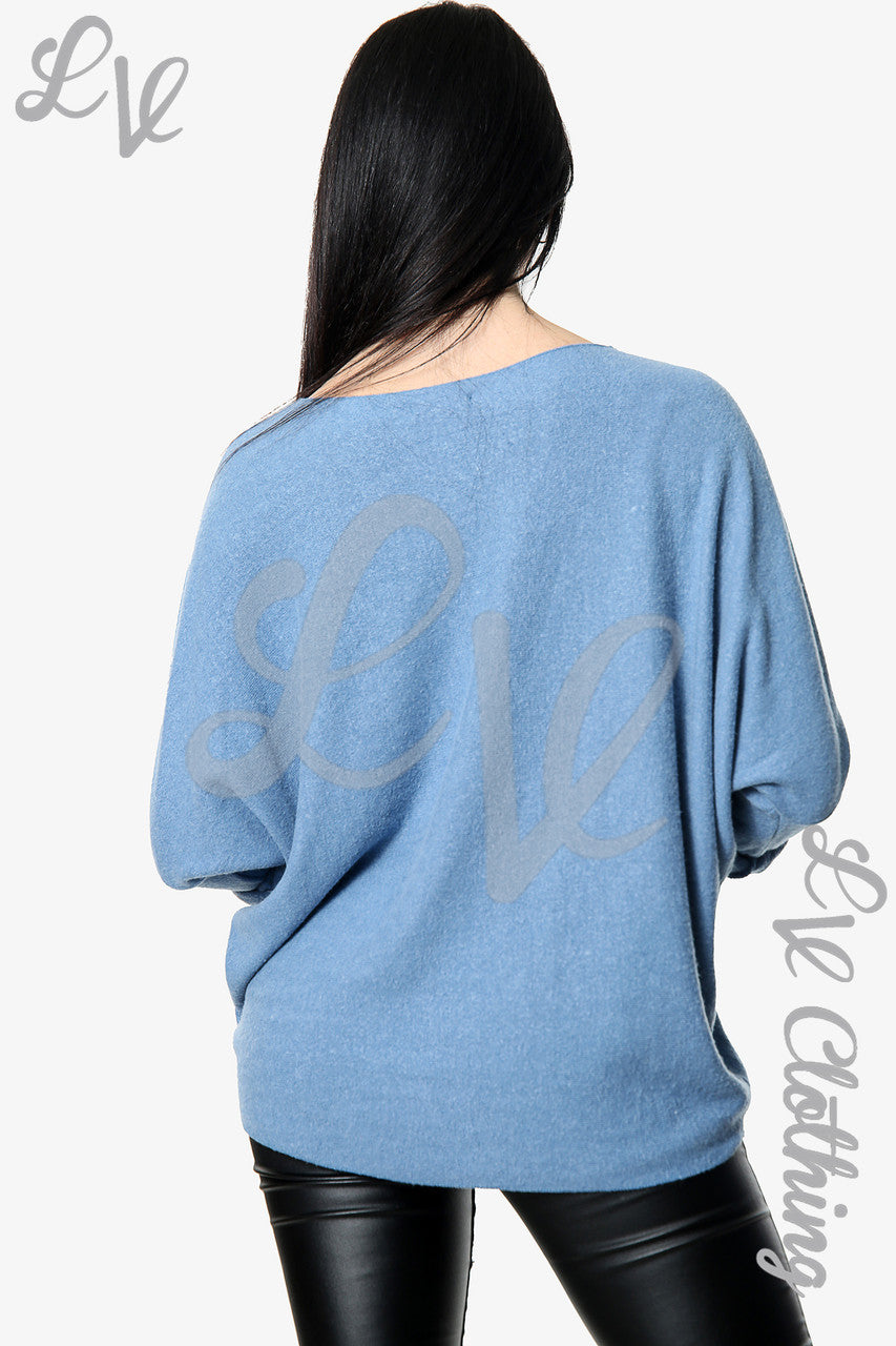 Dames Gebreide Vlinderprint Trui Denim Stukprijs € 11,99