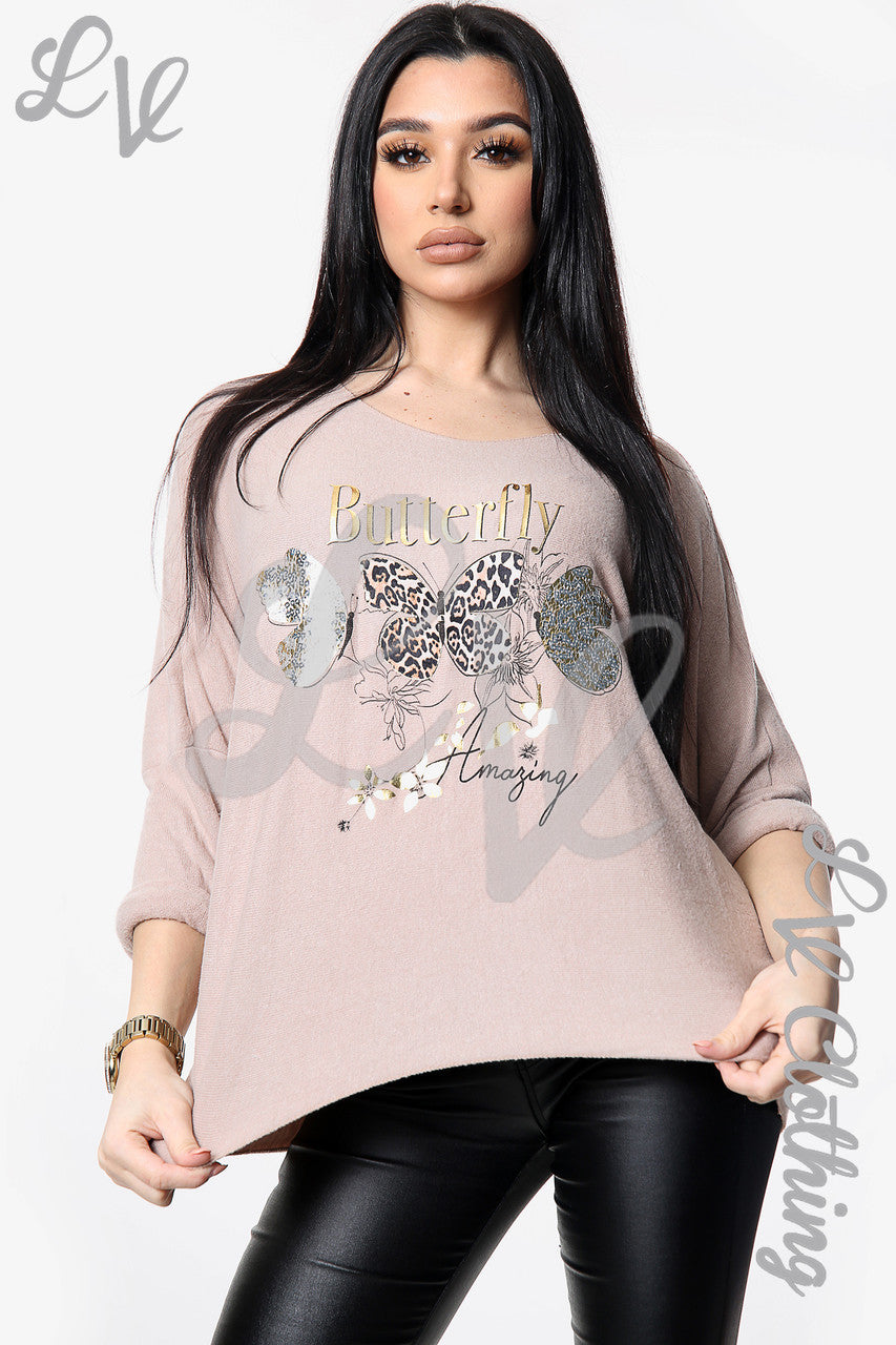 Dames Gebreide Trui met Vlinderprint Steen Stukprijs €11,99