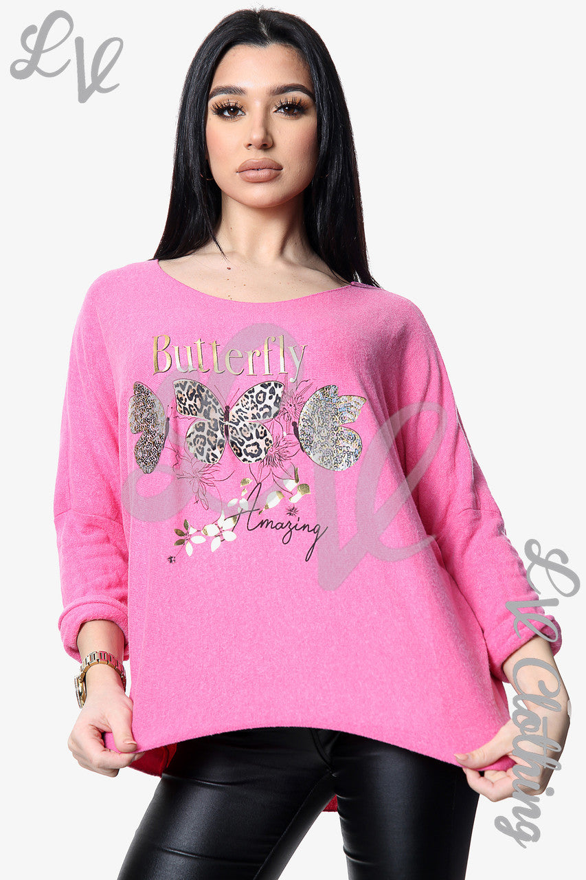 Dames Gebreide Trui met Vlinderprint Cerise Stukprijs € 11,99