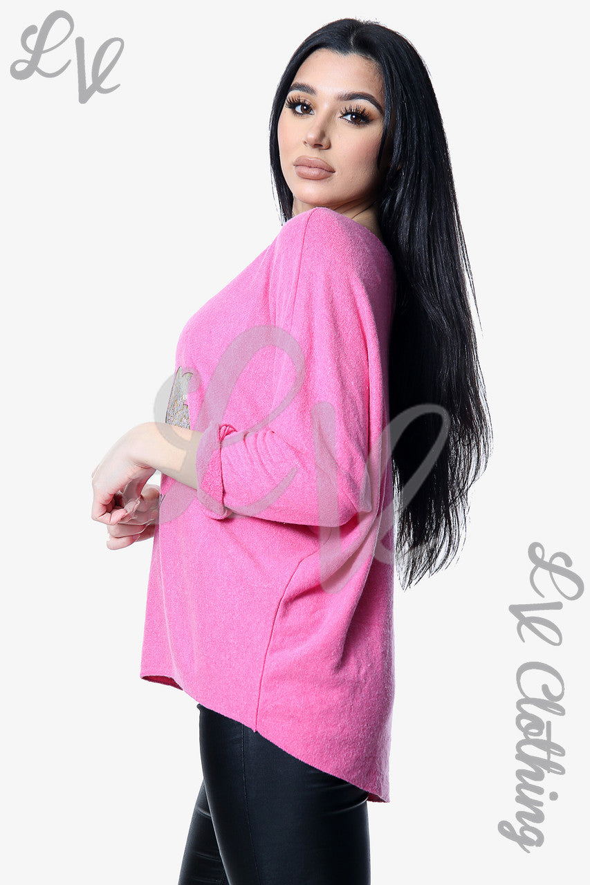 Dames Gebreide Trui met Vlinderprint Cerise Stukprijs € 11,99