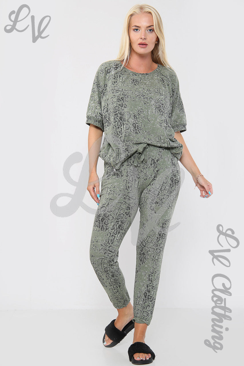Ladies Snake Print Lounge Sweatshirt Khaki - Unit Price £12.99