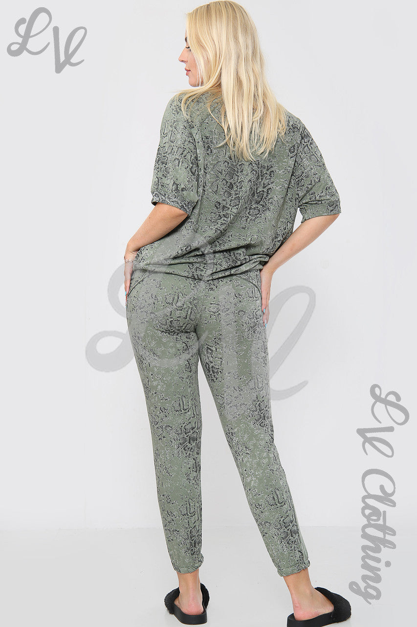 Ladies Snake Print Lounge Sweatshirt Khaki - Unit Price £12.99