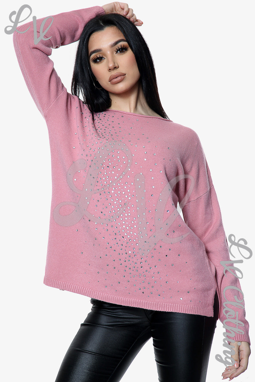 Dames trui met pailletten en strass-details oudroze - Stukprijs € 20,99