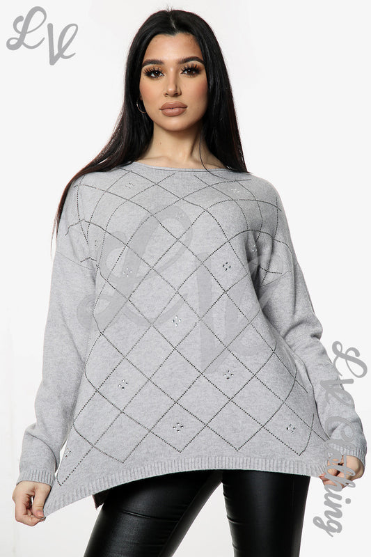 Ladies Sequin Diamond Detail Jumper Silver - Unit Price £20.99