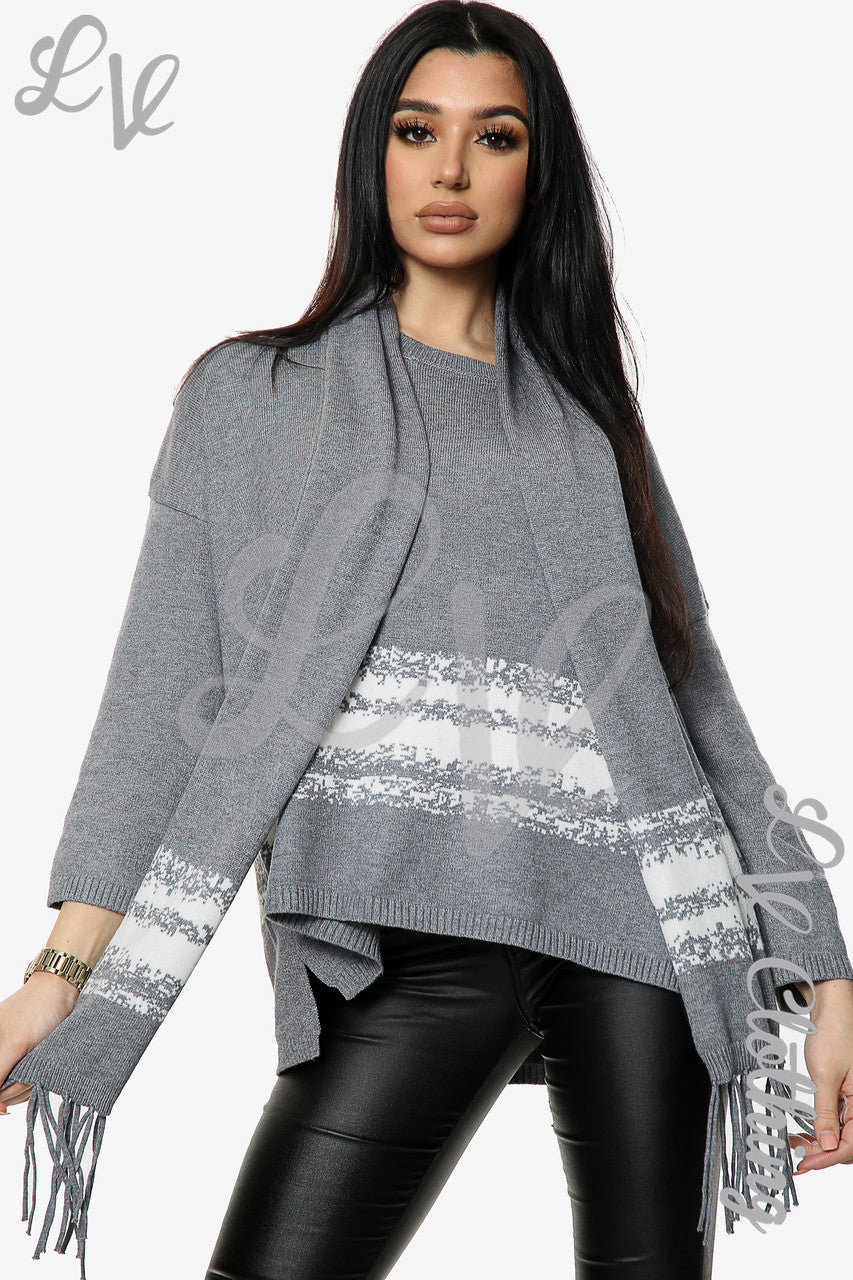 Dames Gebreide Trui Met Sjaal Houtskool - Stukprijs € 20,99
