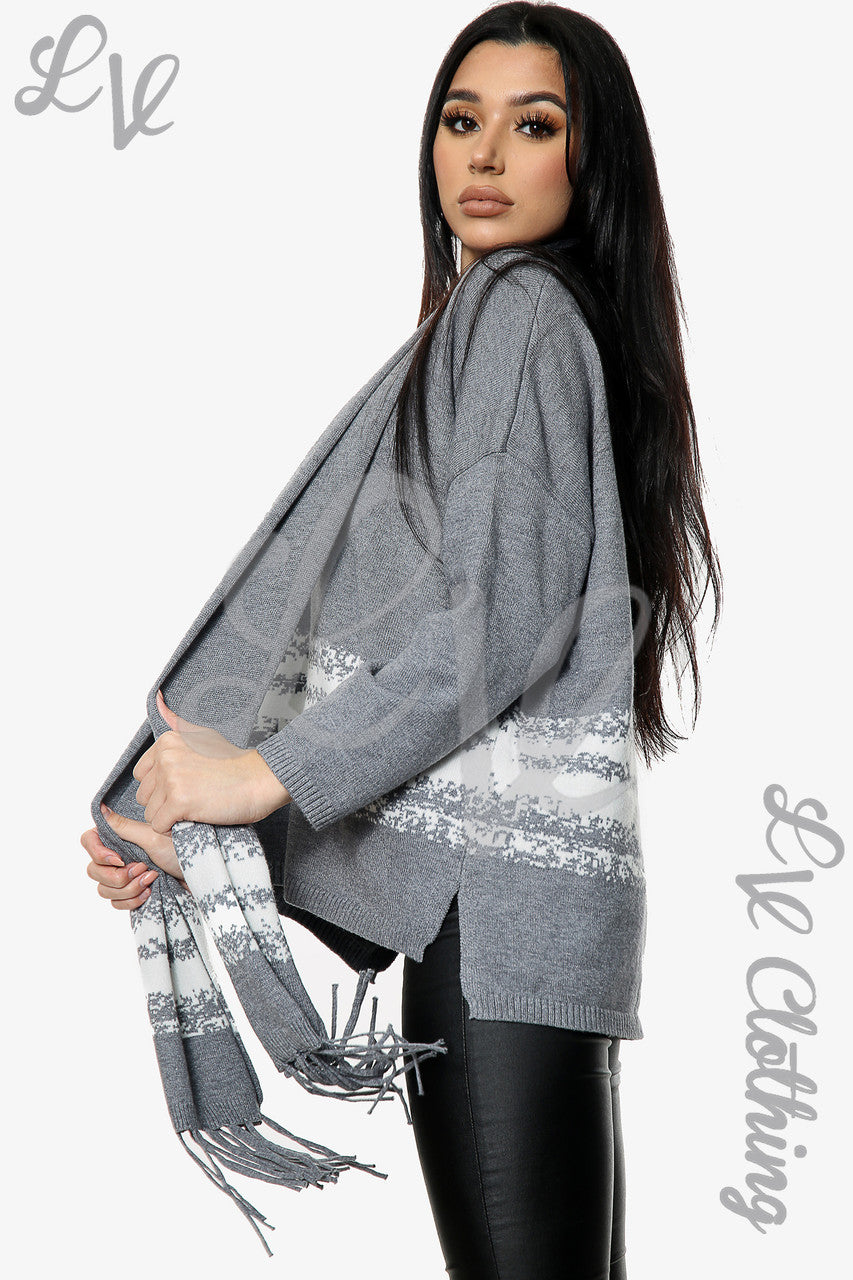 Dames Gebreide Trui Met Sjaal Houtskool - Stukprijs € 20,99