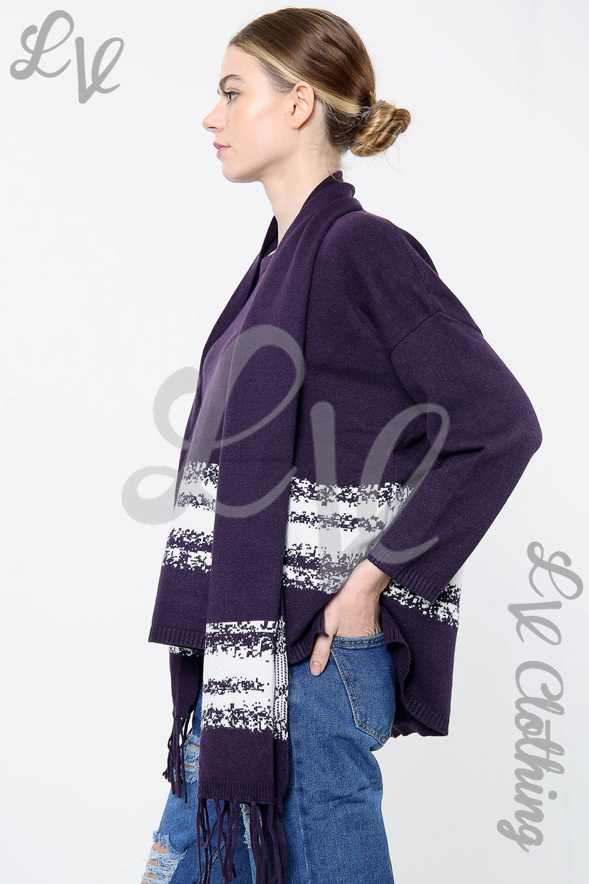 Dames gebreide trui met sjaal paars - Stukprijs £10,99