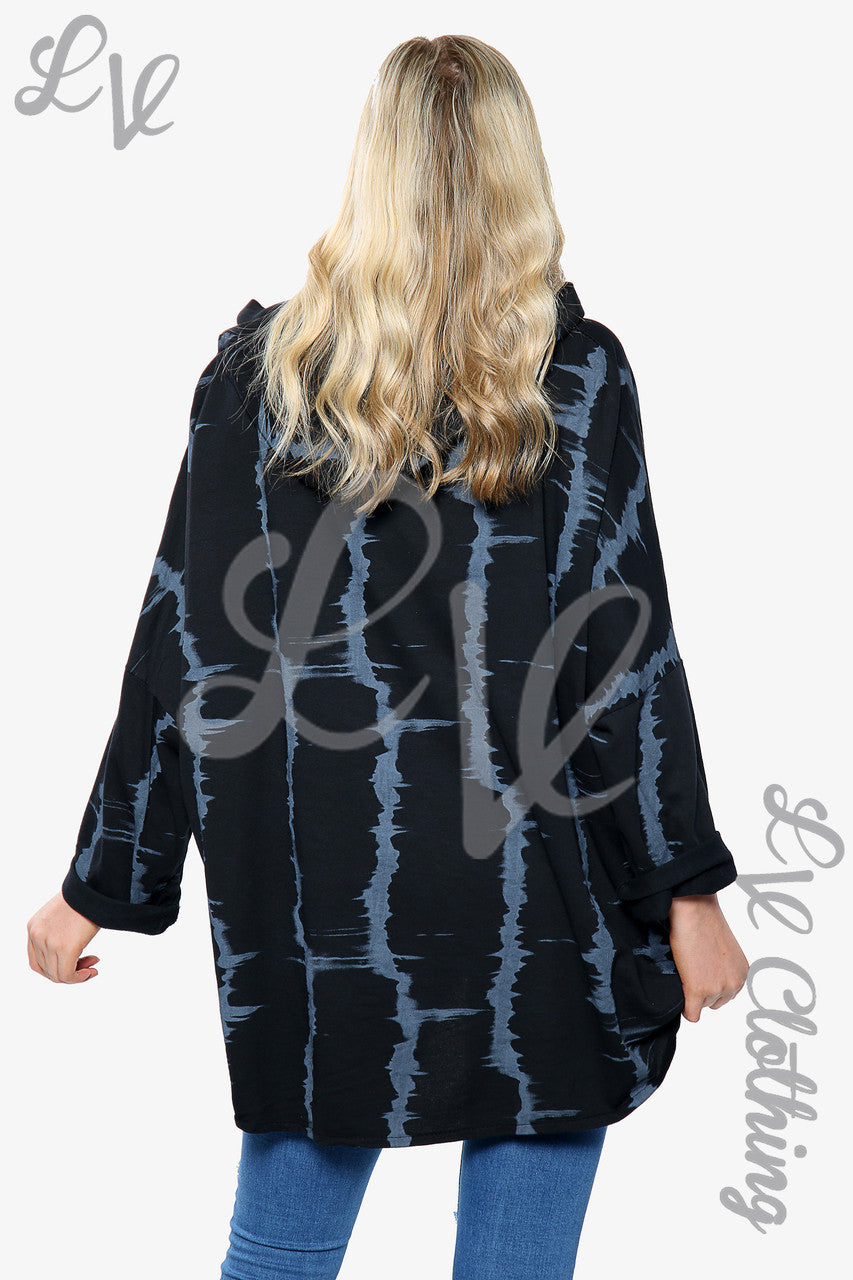 Ladies Tie Dye Print Zip up Hoodie Sweatshirt Black Unit Price £15.99