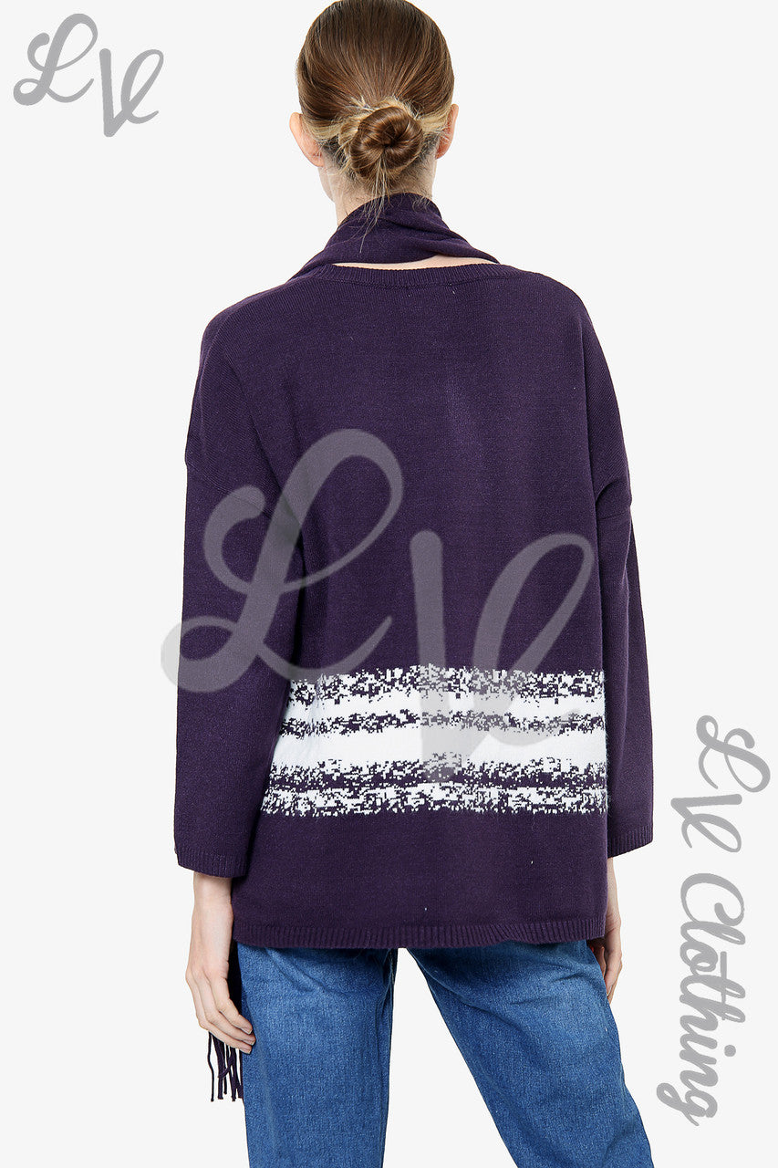 Dames gebreide trui met sjaal paars - Stukprijs £10,99
