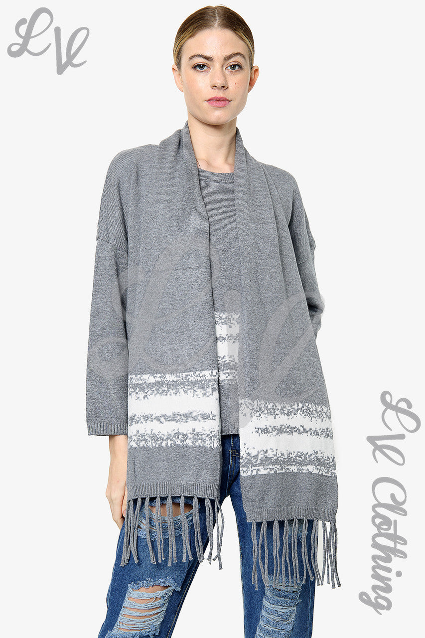 Dames Gebreide Trui Met Sjaal Houtskool - Stukprijs € 20,99
