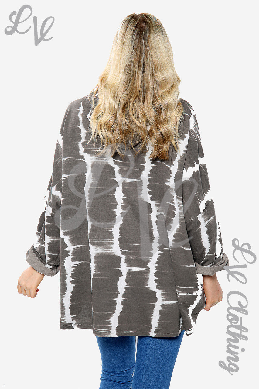 Dames Tie Dye Print Hoodie met Rits Taupe Prijs per stuk €15,99