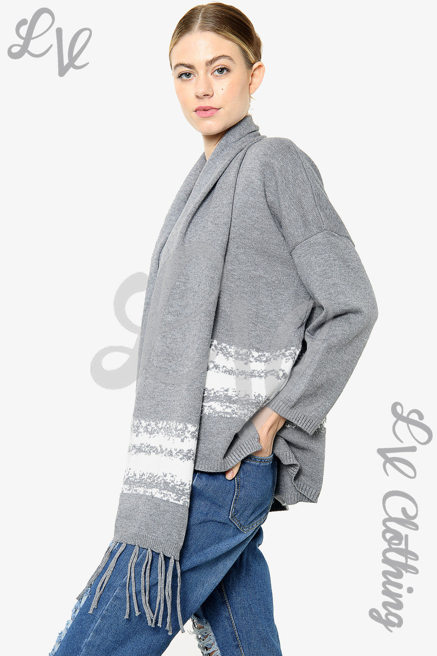 Dames Gebreide Trui Met Sjaal Houtskool - Stukprijs € 20,99