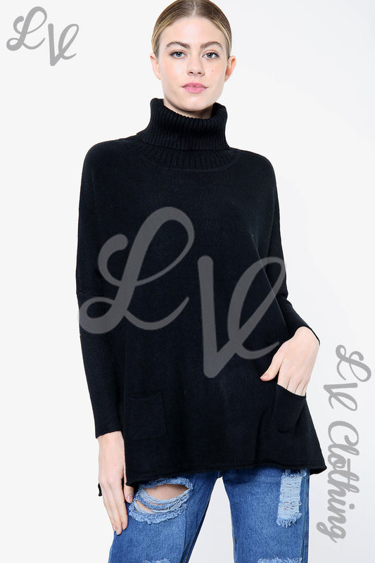 Ladies Roll Neck Knitted Jumper Black - Unit Price £20.99