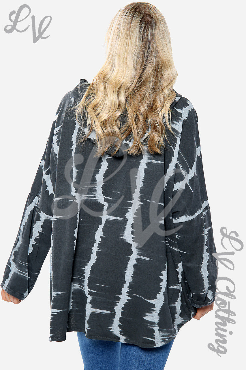 Dames Tie Dye Print Hoodie met Rits Houtskool Stukprijs € 15,99