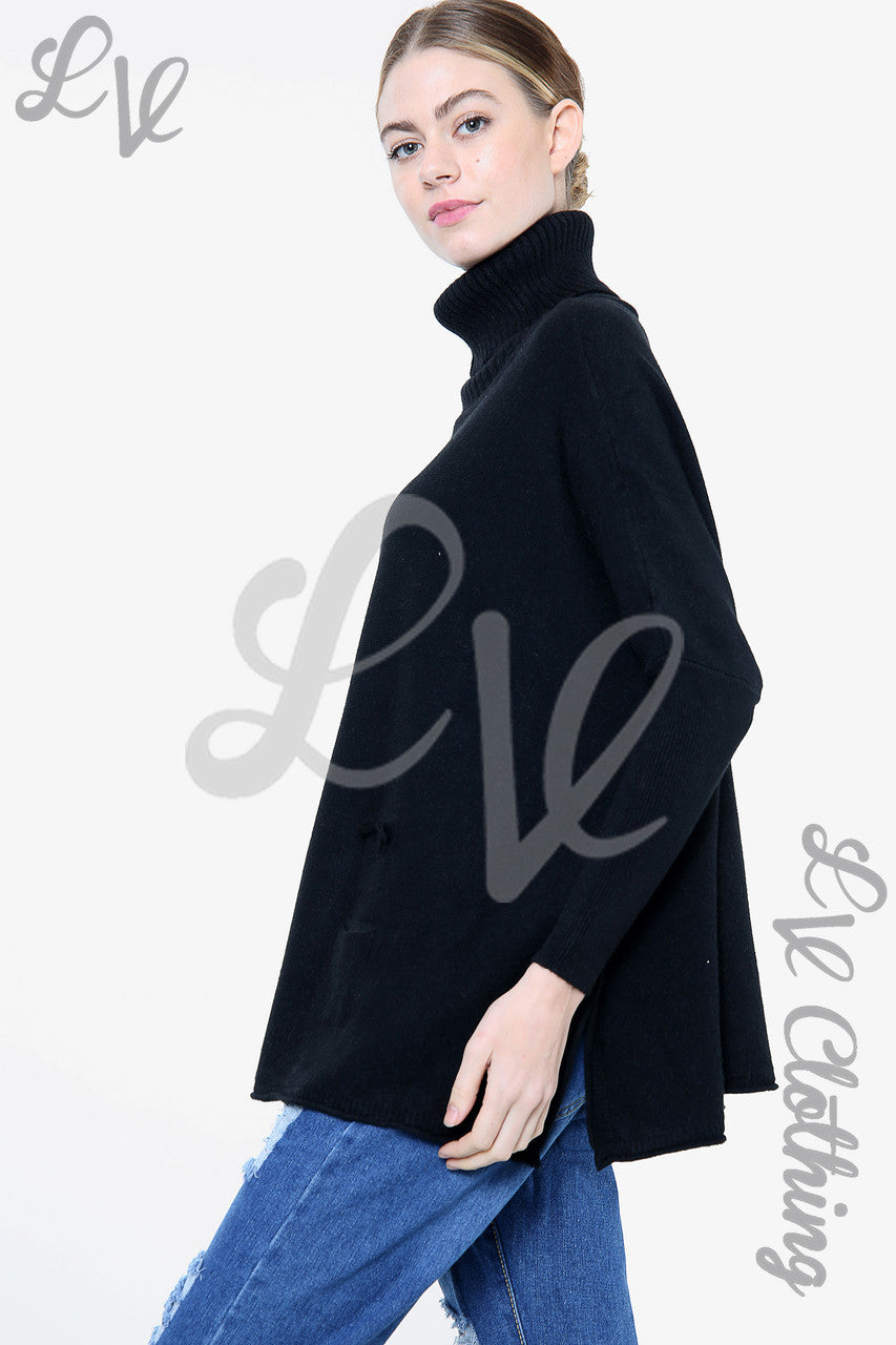 Ladies Roll Neck Knitted Jumper Black - Unit Price £20.99