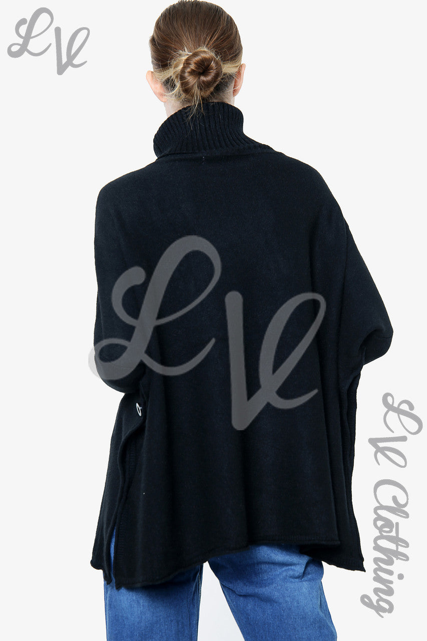 Ladies Roll Neck Knitted Jumper Black - Unit Price £20.99
